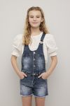 Teen Club jeans seleshorts med knapper i front. Justerbare seler blå