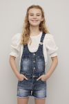 Teen Club jeans seleshorts med knapper i front. Justerbare seler blå