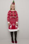 Christmas Snøfnugg kjole med lue til barn rød-hvit.