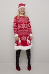 Christmas Snøfnugg kjole med lue til barn rød-hvit.