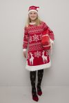 Christmas Snøfnugg kjole med lue til barn rød-hvit.