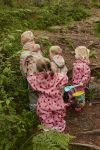 Regndress med fôr og print Pøse Rosa-rød
