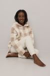 Oversize Hoodie Teddy Fleece Beige-hvit rutete