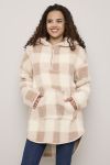 Oversize Hoodie Teddy Fleece Beige-hvit rutete