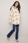Oversize Hoodie Teddy Fleece Beige-hvit rutete