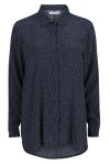 Curves lang bluse med print og krage marine