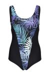 Swimwear badedrakt med palmeprint sort-multi