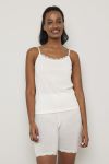 Flora Singlet i merinoull med blondekant Offwhite