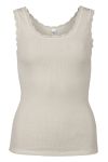 Eva Flora Singlet i merinoull med blondekant offwhite
