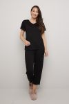 Nightwear Pyjamas med korte ermer og trekvart bukse Lace sort.