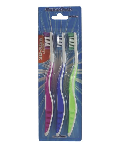 Sencefresh tannbørste 3D-Xtra Clean Medium 3pk medium