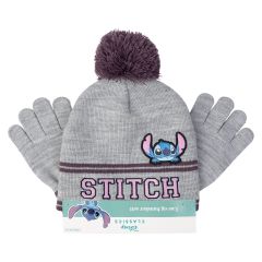 Lue og hansker sett Stitch Grå-lilla