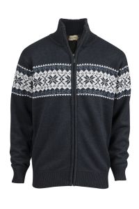 Denim & Casual Matthew Strikkejakke med fleecefòr blå