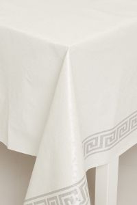 Voksduk Damask med bord Hvit-sølv