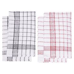 Frotte kjøkkenhåndkle 4pk Hvit-rød-sort