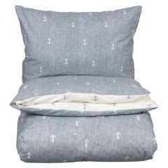 Sengesett Glatt Blue Anchor 140x200 Hvit-mørkeblå