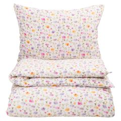Sengesett Krepp Sommer Blomst 140x220 Hvit-pastell