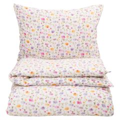 Sengesett Krepp Sommer Blomst 140x200 Hvit-pastell