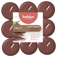 Bolsius telys med duft 4t 18pk oud wood.