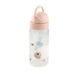 Vannflaske sølesikker med sugerør og lokk 350ml Dus rosa