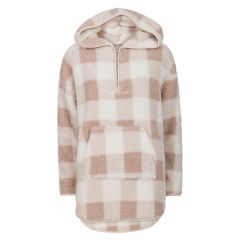 Oversize Hoodie Teddy Fleece Beige-hvit rutete