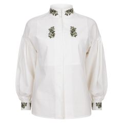 Skjorte festdrakt lin med broderi Anna Hvit-grønn