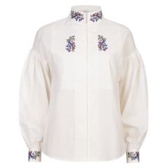 Skjorte festdrakt lin med broderi Anna Hvit-rosa