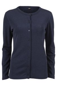 Super cardigan i 80% merinoull med knapper i samme farge. marine