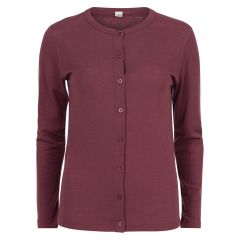 Super cardigan i 80% merinoull med knapper i samme farge. rododendron.