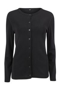 Super cardigan i 80% merinoull med knapper i samme farge. sort