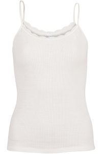 Eva Flora Singlet i ull med smale stropper og blondekant offwhite