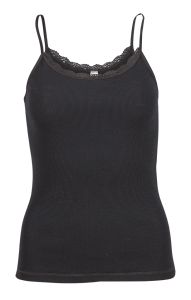 Eva Flora Singlet i ull med smale stropper og blondekant sort