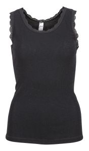 Eva Flora Singlet i merinoull med blondekant sort