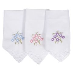 Lifetime 3 pk Lommetørkle med broderi hvit