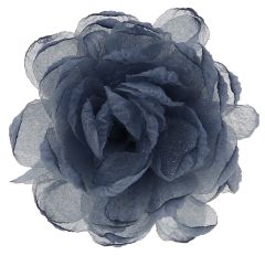 MAGNHILDUR Brosje med blomst i organza og knytebånd Blå