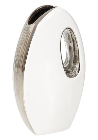 Vase keramikk 24,5cm hvit-sølv hvit
