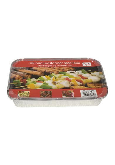 Alu form med lokk 21x31cm 3pk standard