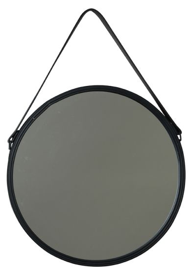 Speil rundt med reim dia 40cm sort