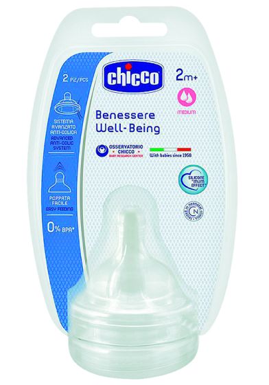 Chicco Wellbeing tåtesmokk i silikon Medium flow transparent