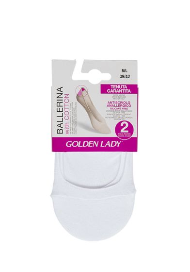 Golden Lady ballerina steps 2pk hvit