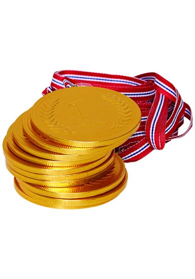 Sjokolademedaljer med bånd sjokolade