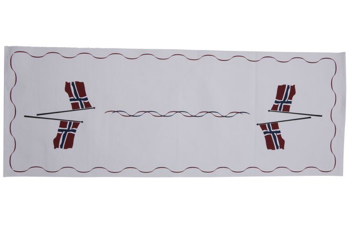Dekke 17. mai løper 33x90cm hvit med flagg