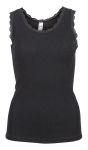 Eva Flora Singlet i merinoull med blondekant sort
