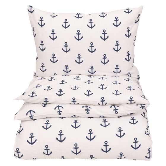 Sengesett krepp Mark Anchor Marine-lyseblå-hvit..