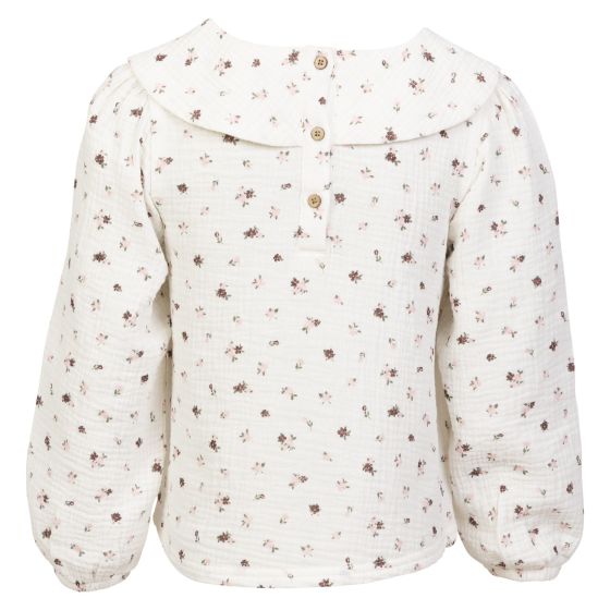 Bluse blomstret i musselin Krem