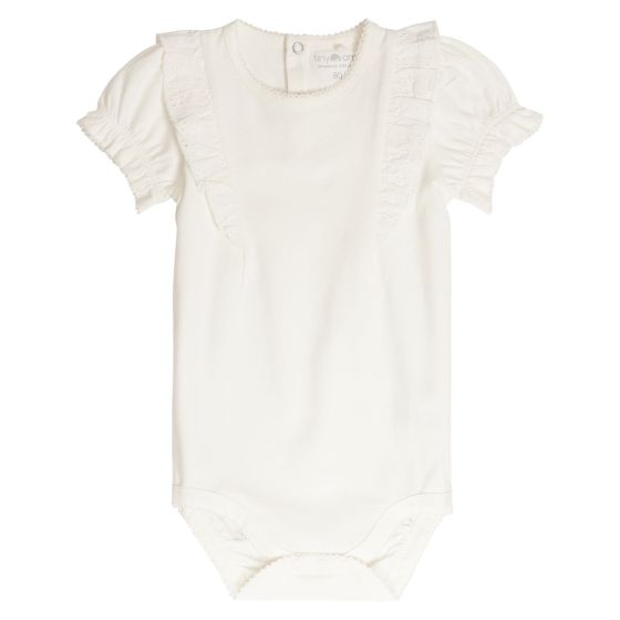 Kortermet body med broderi anglaise 