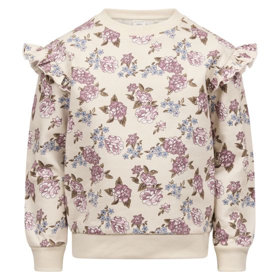 Genser blomstret med volang Beige-lilla