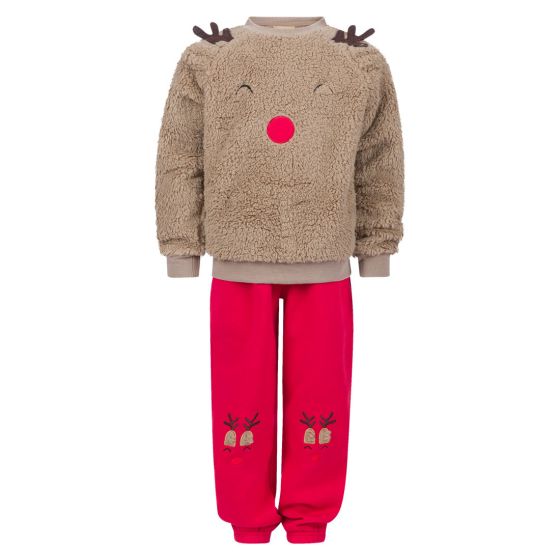 Reinsdyr fleecesett Beige-rød