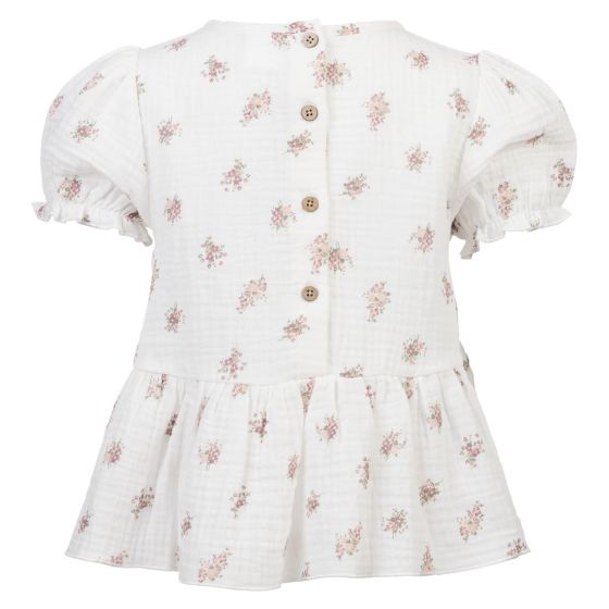 Bluse i musselin med blomstermønster Hvit-blomstret