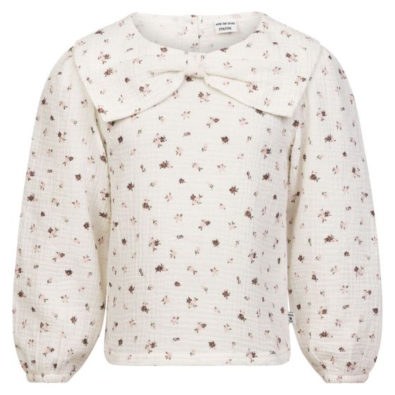 Bluse blomstret i musselin Krem
